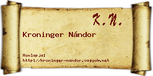 Kroninger Nándor névjegykártya