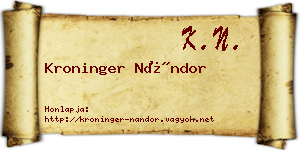 Kroninger Nándor névjegykártya